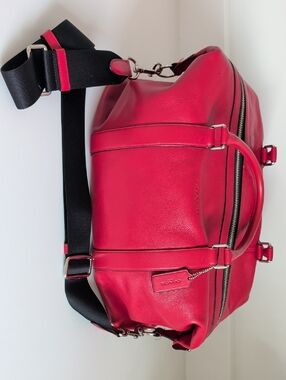 Coach Red Leather Duffel with Black Adjustable Strap